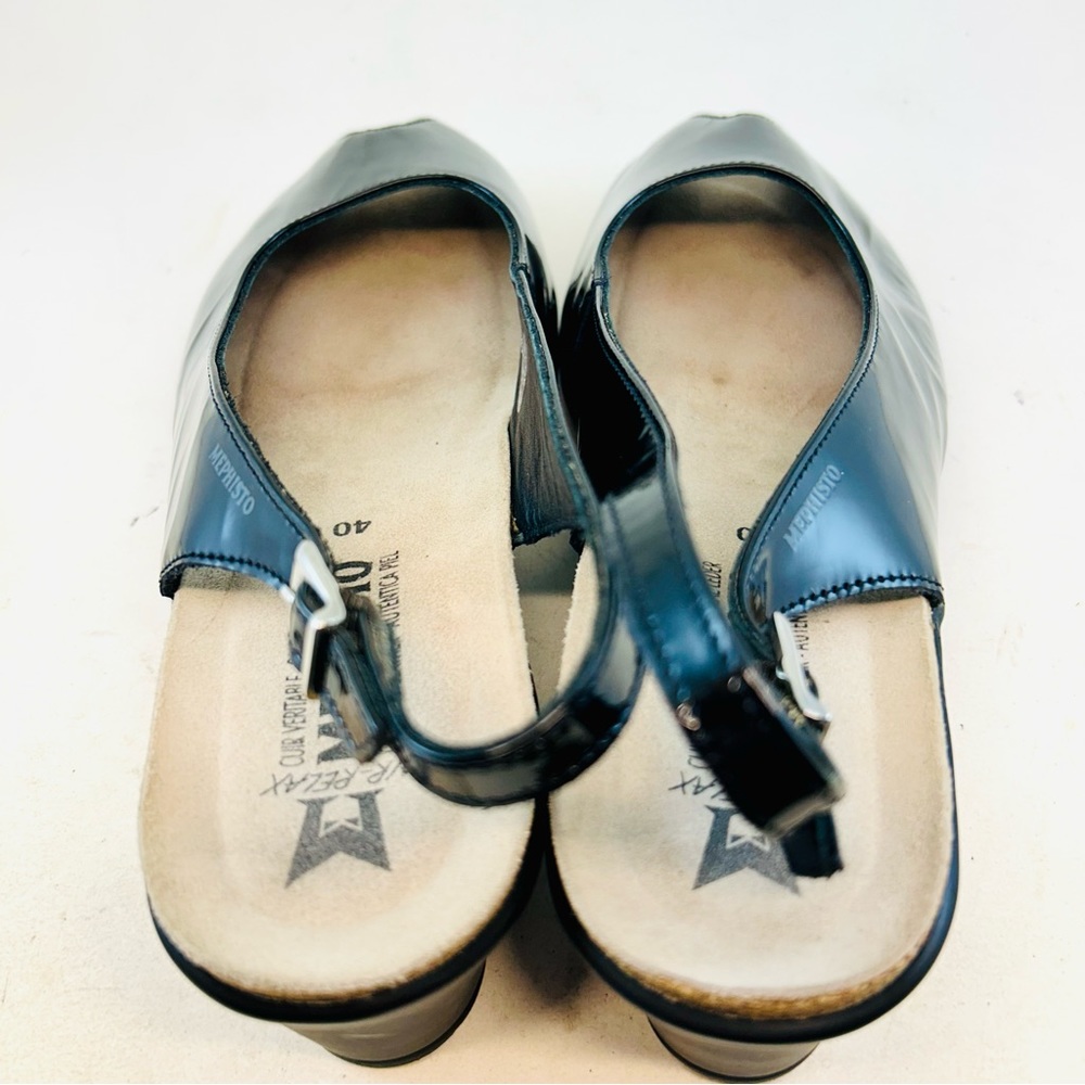 Mephisto Black Patent Leather Nastasia Peep Slingback Wedge Sandals sz 40 9-10 - Picture 6 of 11